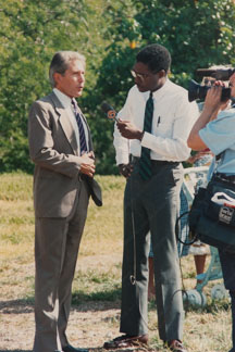 Russell Post being interviewed during 1990 summit conference